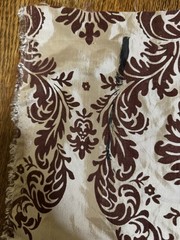 Vintage 1.5 YARDS+ Elegant Beige & Brown FLOCKED Fleur de Lis FABRIC 25″ x 59″