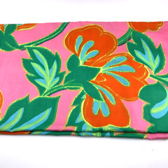 Cotton Sateen Floral Fabric Large Hibiscus Orange Blue Green 44 x 36″