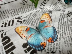 Butterfly & Newspaper Digital Print Fabric Home Decor Curtain Cushion 140cm Wide