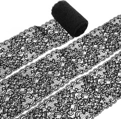 5 Yards X 4.5 Inches Black Lace Fabric for Sewing DIY Crafts, Floral Pattern Str