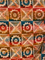 Silk Multicolor Geometric Pattern Brown Red Blue Beige Square Design