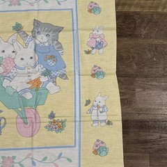 100% cotton crib size Fabric Panel, Kittens, Bunnies pastel colors 36″ w x 45″