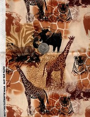 1 YD X 44″ WIDE Fabric BLANK QUILTING PATT# BTR-4749 AFRICA Safari Animals GOLD