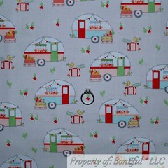 BonEful FABRIC FQ Cotton Quilt Gray White Pink Old VTG Camper RV Antique America