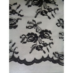 Black Lace Fabric Flowers On Mesh Scalloped Edge Lightweight 1 Yard Piece