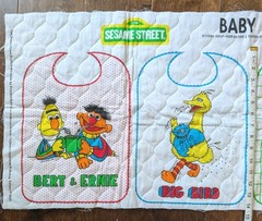 NOS VTG SESAME STREET Cut And Sew Quilted BIBS Panel Oscar Cookie Big Bird Ernie