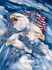 36″ X 44″ Panel Military Eagles American Flags Patriotic Cotton Fabric D302.67