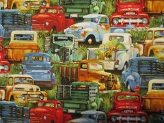 RETRO TRUCKS REALISTIC VINTAGE TRUCK PACKED COTTON FABRIC FQ