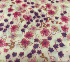 OOP Floral Flowy Lawn Fabric Purple Pink Fuchsia Green On Buttery Cream 2 Yards