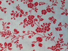 3 YDS Cotton Fabric Vintage VIP Cranston USA Red Floral Vines Butterfly on White