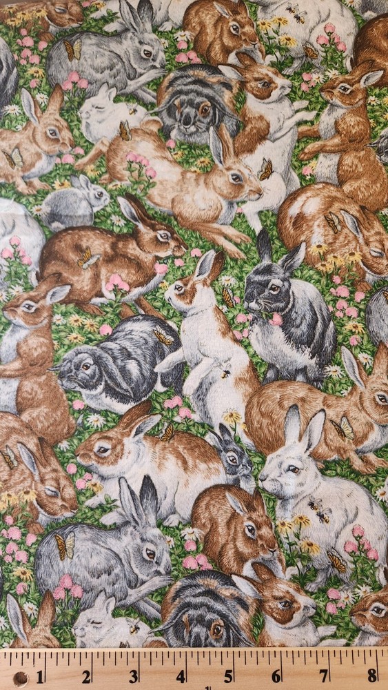Cute 100% cotton fabric bunnies spring Easter 42″ wide x 1-1/8 yard