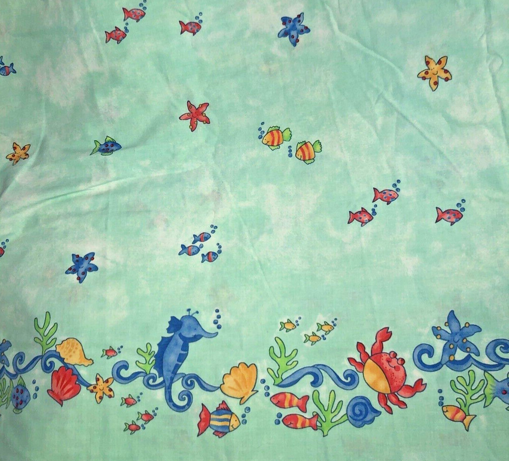 Novelty Under the Sea Border Print Seahorse Scallops Starfish Coral & Fish BTHY