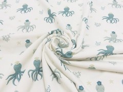 1M X 1.5M Cotton Jersey – Küstenkind Octopus – Fabric 95% Cotton 5% EL Maritime