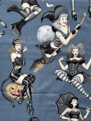 Alexander Henry Gorgeously Goth Dark Gray Fabric Sexy Ladies Cat Halloween Yard