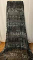 Poly Rayon Fluid Organza Deep Charcoal Teal Abstract Ikat Fabric By The Yard 60″