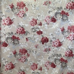 Braemore Floral Home Decor Fabric ~ Red Pink Roses & Geraniums on Taupe ~ BTY