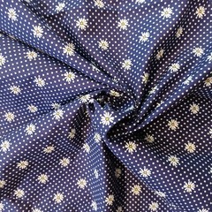 2 Yards 7″ Daisy Floral Dark Blue White 100% Cotton Quilting Fabric Single Piece