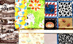 Lot 5 fabric remnants BARNYARD ANIMALS farm cow horse pig duck ~ 11 oz