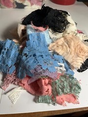 large lot of mostly lace scraps or snippets 5 oz. used in crafts, junk journals