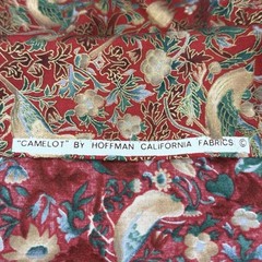 Hoffman California Camelot Fabric Birds Flowers Gold Accents Red Green 2 Yd x 44