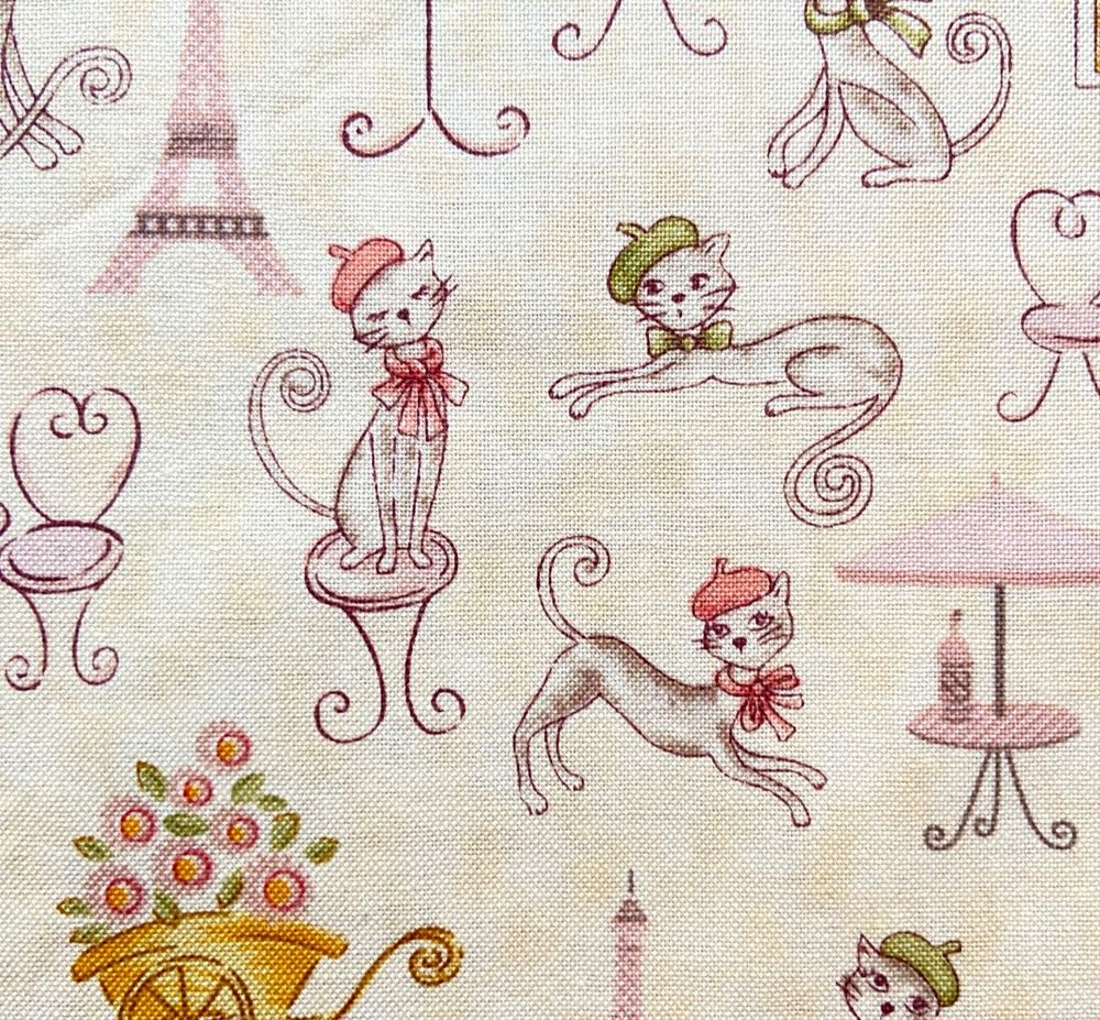 Paris Cats Cotton Fabric Benartex Sewing Quilting Craft France Pink 1 Yd x 44″