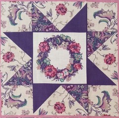 Vtg~Ozark Calico~”Purple Flowers, Star Pattern”~Cotton Fabric~ 13.5″x13.25″ ++
