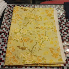 Vtg ~ 20 ft x 48 Inch ~ Birds Trees Floral Flowers UPHOLSTERY Fabric Yellow