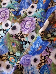 “Flourish” Elegant Peacock Floral, Flower Fabric•1 yd BTY*Cust Fav! Gorgeous!