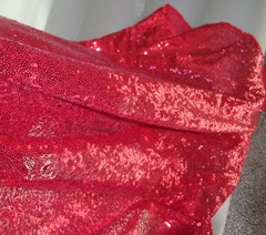 Sequin Mini / Small Disc Red fabric table cover Christmas 5 Ct 50″ x 50″ pieces