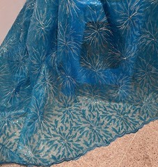 Turquoise Blue Silver Beads Sequins Embroidery Fabric 50” Width Sold By The Yard