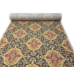 COVINGTON JAIPUR KOHL BLACK RED TURKISH MEDALLION LINEN FABRIC BY YARD 55″W