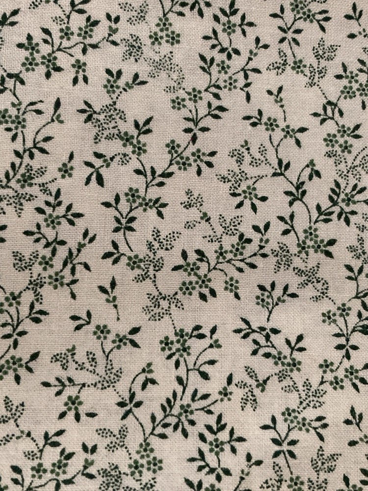 Tiny Hunter Green Branches Leaves Berries on Cream Cotton Fabric 29″ x 44″W