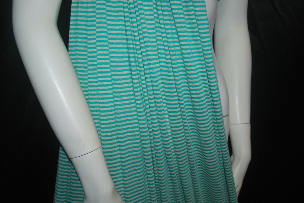 Linen Cotton Rayon Knit Jersey fabric1/8″ green 1/8″ Natural Oatmeal Stripes