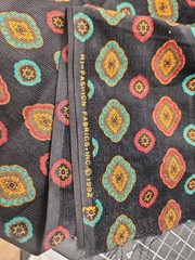 1992 High Fashion Fabrics Vintage Corduroy Black With Medallions 1.25 Yards 44