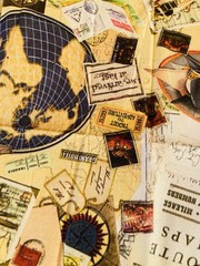 Travel Theme on Map Bon Voyage 1Y x 44″ Width Fabric 1 Y x 44″ Width
