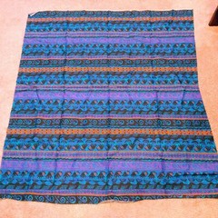 Fabric Remnant Tribal Stripe Swirls Geometric Lines Purple Blue Black 50 x 58