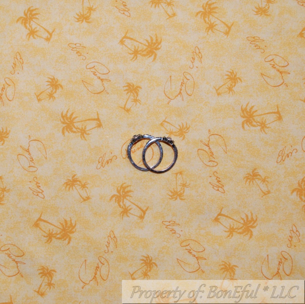 BonEful Fabric FQ Cotton Quilt VTG Yellow Elvis Presley Music Island Palm Tree S