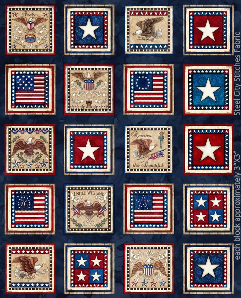 Patriotic Fabric Star Flag Eagle RETIRED Navy Indivisible Cotton QT By Yard