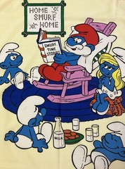 Vintage Smurf Home Sweet Home Fabric Crib Panel Baby Quilt 1982 Cut & Sew Peyo