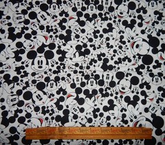 Many Faces of Mickey Mouse cotton quilt fabric white black 1 yd smile ears