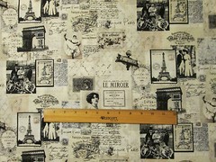 VINTAGE PARIS FRENCH LE MIROIR EIFFEL TOWER TAN COTTON FABRIC BTHY