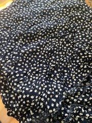 2 1/2 yards,COTTON RAYON FABRIC 54″W Black with White/Blue/Yellow Flowers