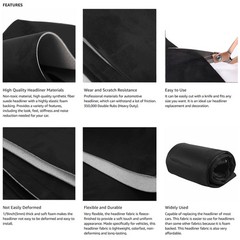 Suede Headliner Fabric Black Car Upholstery Roof Liner Replace 60″x98″ Black