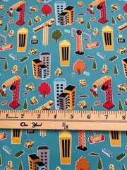Riley Blake Construction Cranes and Sky Scrappers Cotton Fabric on Blue bt1/2 yd