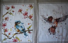 36″ x 44″ 1 yd panel P & B Textiles Flowers and Feathers Water color like Birds