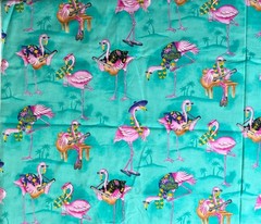 3 YARDS 2002 Anthropomorphic Flamingo Tropical Cruise Hawaii Fabric 108” X 44”