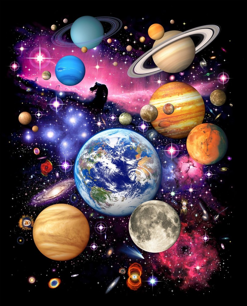 Planets Space Fabric 35″X44″ Panel Solar System Cotton Galaxy Cosmos by David