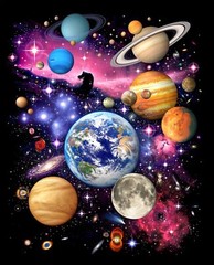 Planets Space Fabric 35″X44″ Panel Solar System Cotton Galaxy Cosmos by David