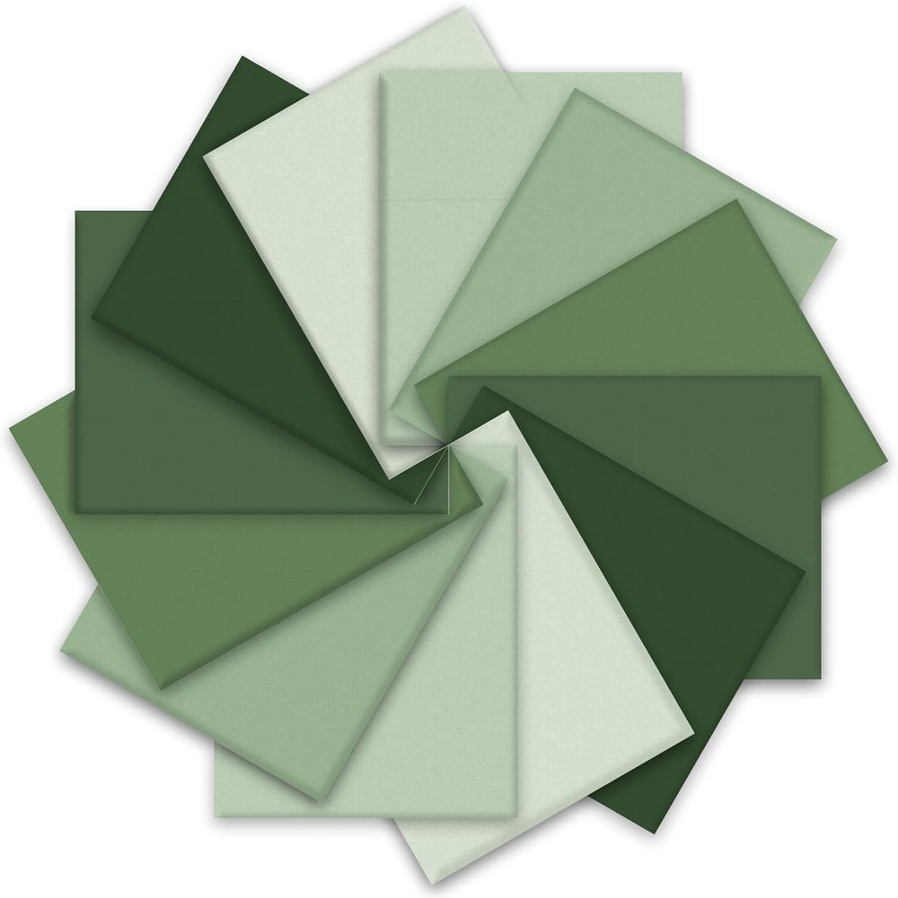 Sage Green Cotton Fabric Bundles 12Pcs 10 x 10 Inch Green Cotton Fabric