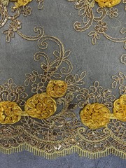 Ryleigh BRIGHT YELLOW 3D Floral Embroidery with Foil & Sequins on Mesh Lace Fab